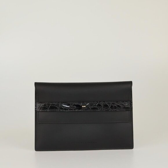 196. GIUSEPPE ZANOTTI Black Slim Envelope Clutch Leather NEW in Box 8"x5.5" $250 - Picture 2 of 5